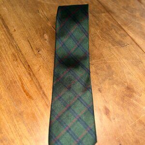 Ferragamo Vintage Silk Tie, Dark Green Plaid, Made in Italy